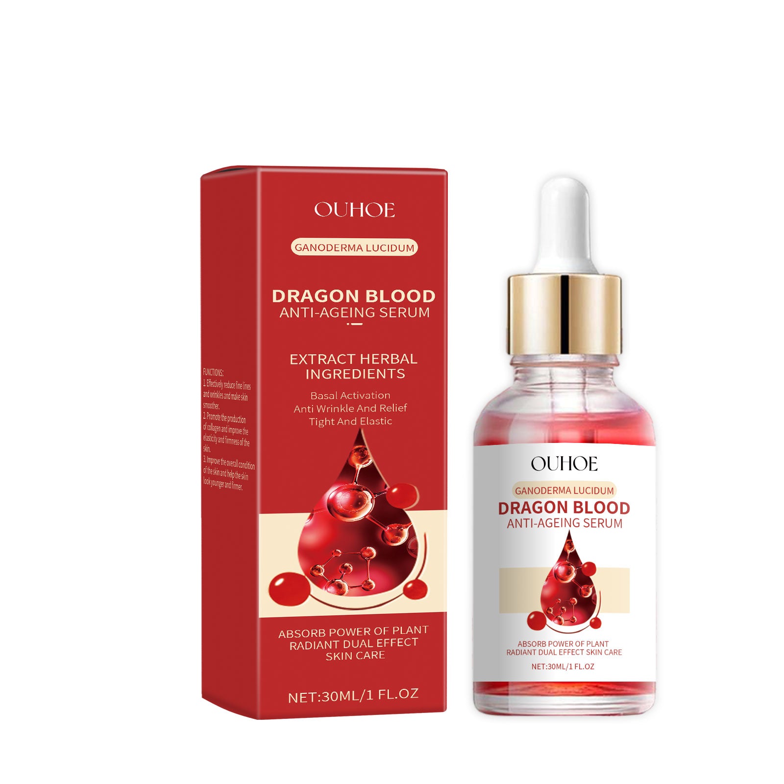 Essência de Sangue de Dragão OUHOE, Essência Hidratante e Iluminadora para o Contorno Facial