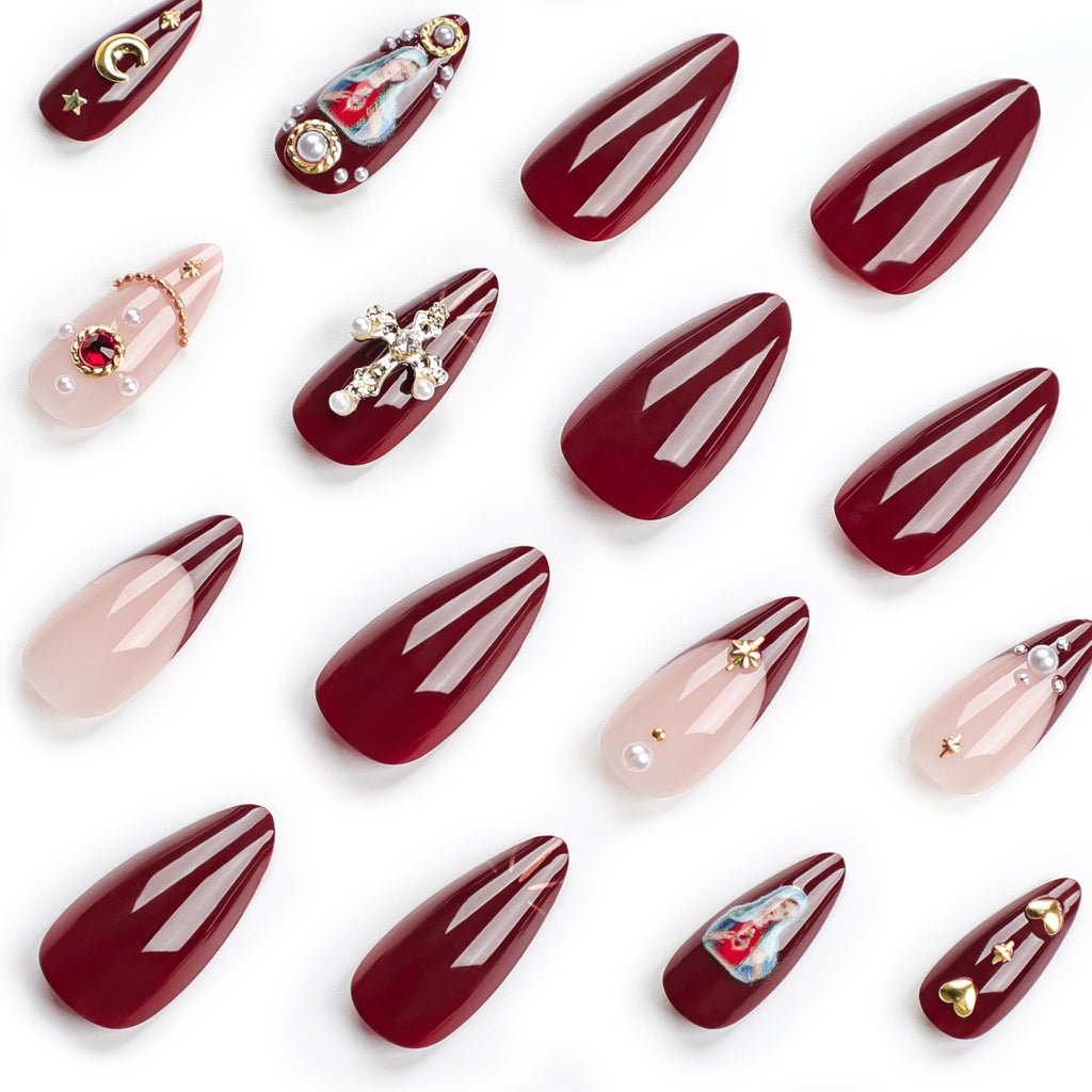 Unhas postiças populares na Europa e nos Estados Unidos, com design de unhas cruzadas, brilhantes e com efeito diamante.