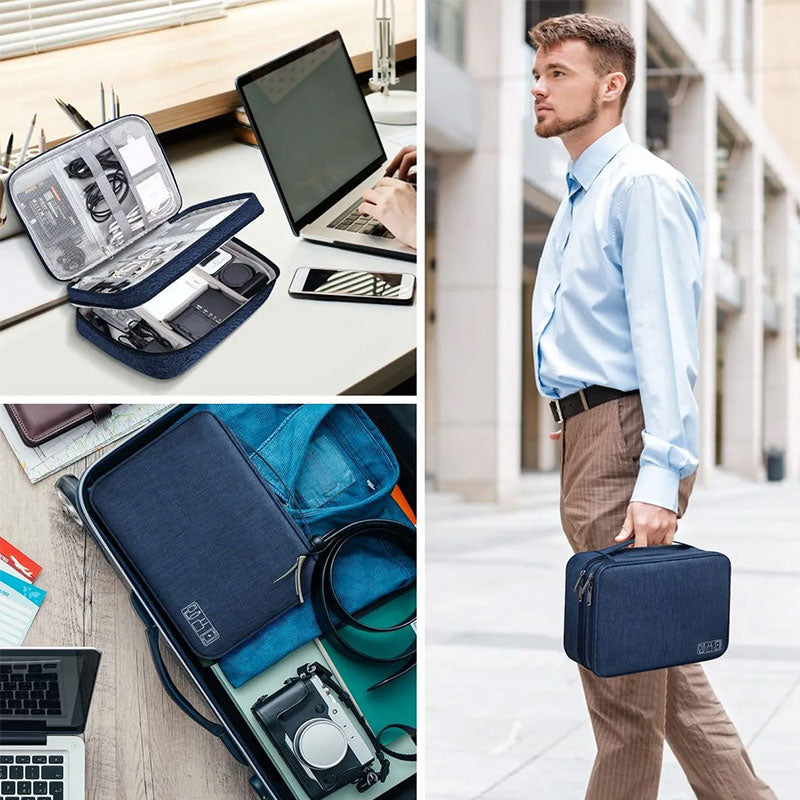Bolsa organizadora de cabos de viagem à prova d'água, estojo portátil para armazenamento de eletrônicos digitais, ideal para cabos USB, carregadores e outros dispositivos.