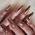 Unhas postiças removíveis estilo europeu e americano com acabamento eletroplástico bronze para manicure.