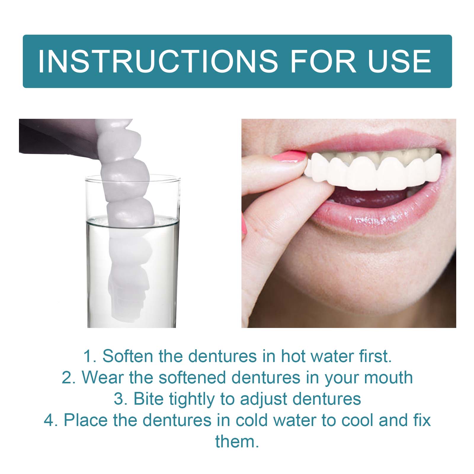 Prótese dentária ajustável com fivela, restaurações temporárias, restaurações interdentais, kits de prótese ortodôntica.