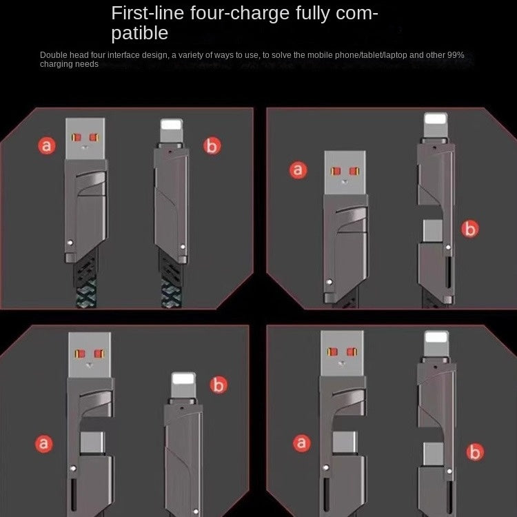 Cabo 4 em 1 de fábrica, USB-C duplo para Lightning, carregamento rápido PD 2 em 1 de 100 W, USB duplo tipo C para Lightning