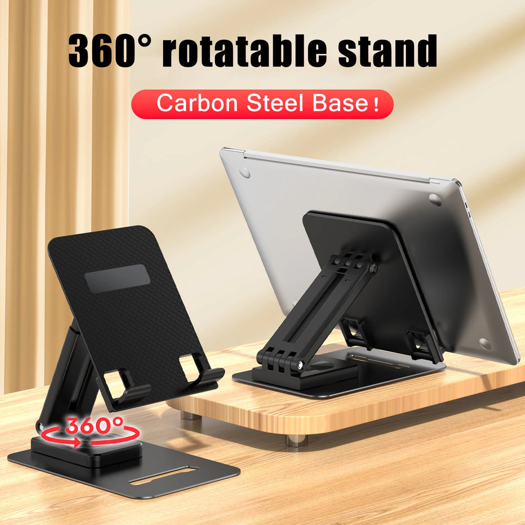 Suporte giratório de mesa com placa plana ampliada em metal, multifuncional, com elevação e dobragem.