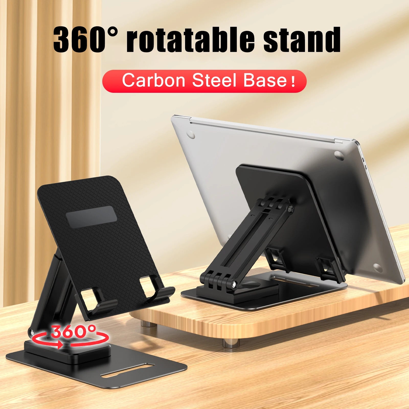 Suporte giratório de mesa com placa plana ampliada em metal, multifuncional, com elevação e dobragem.