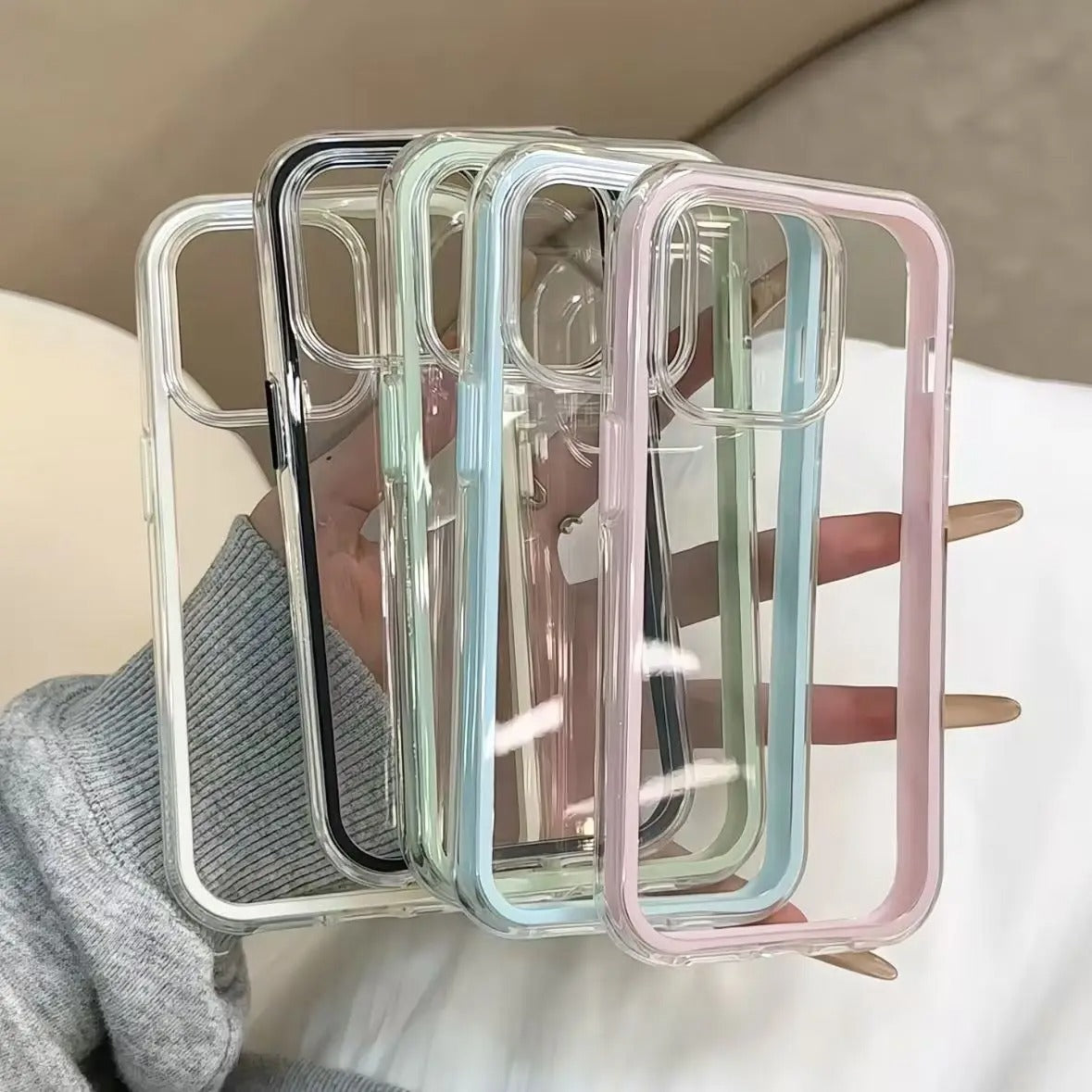 Capa para celular Apple 17 ProMax 2 em 1, cor sólida, borda transparente, proteção contra quedas para iPhone 15, 14 e 16.