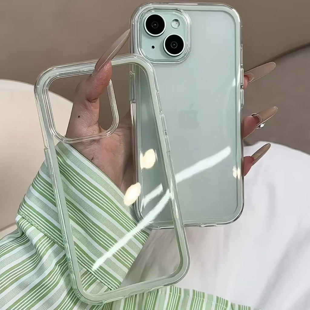 Capa para celular Apple 17 ProMax 2 em 1, cor sólida, borda transparente, proteção contra quedas para iPhone 15, 14 e 16.