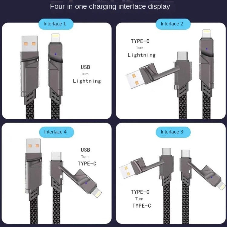 Cabo 4 em 1 de fábrica, USB-C duplo para Lightning, carregamento rápido PD 2 em 1 de 100 W, USB duplo tipo C para Lightning
