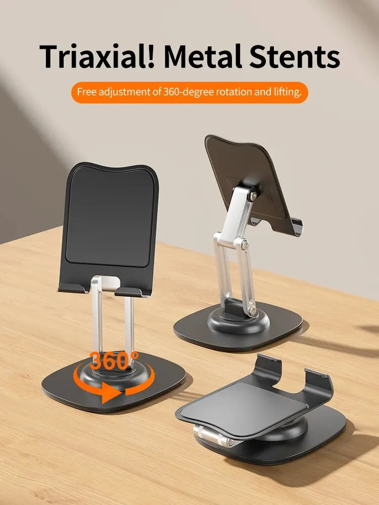 Suporte multifuncional dobrável e giratório 360° para celular, tablet e mesa.
