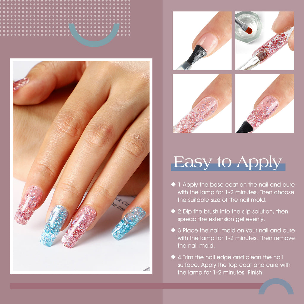 Cola para extensão de unhas de cristal indolor, sólida, sem papel, com proteção UV, para extensão rápida e fototerapia.