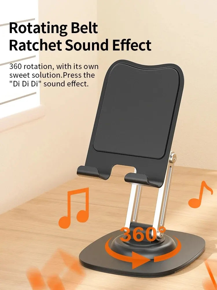 Suporte multifuncional dobrável e giratório 360° para celular, tablet e mesa.