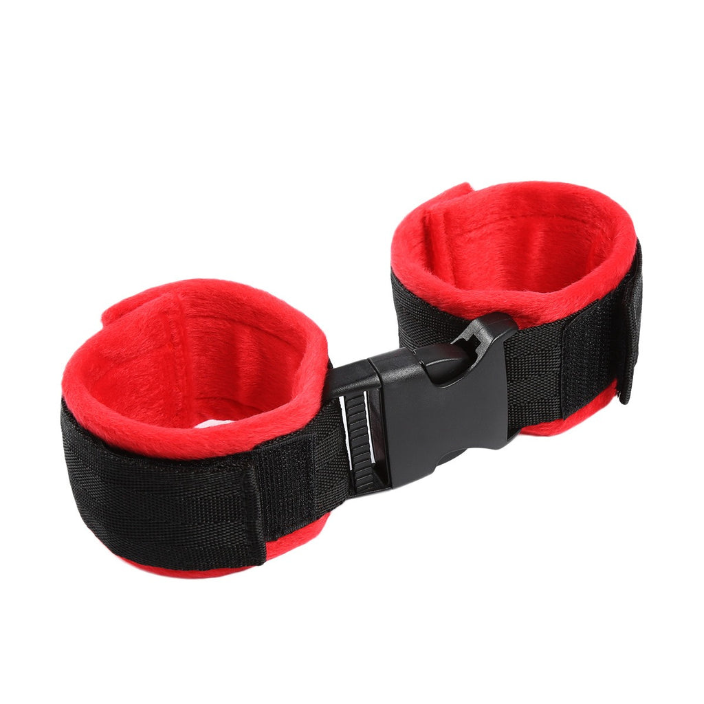 Acessórios para adultos: algemas de tornozelo sexy de nylon para mulheres de cabelo curto, em pelúcia vermelha, para amarrar e flertar. Brinquedo para casais.