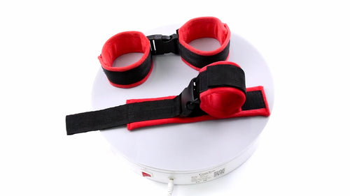 Acessórios para adultos: algemas de tornozelo sexy de nylon para mulheres de cabelo curto, em pelúcia vermelha, para amarrar e flertar. Brinquedo para casais.