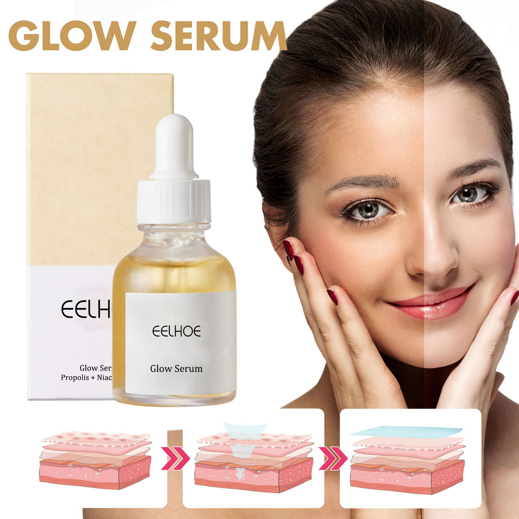 Essência fotossensível EELHOE com própolis e nicotinamida, reduz marcas de acne, hidrata, ilumina e clareia a pele do rosto.