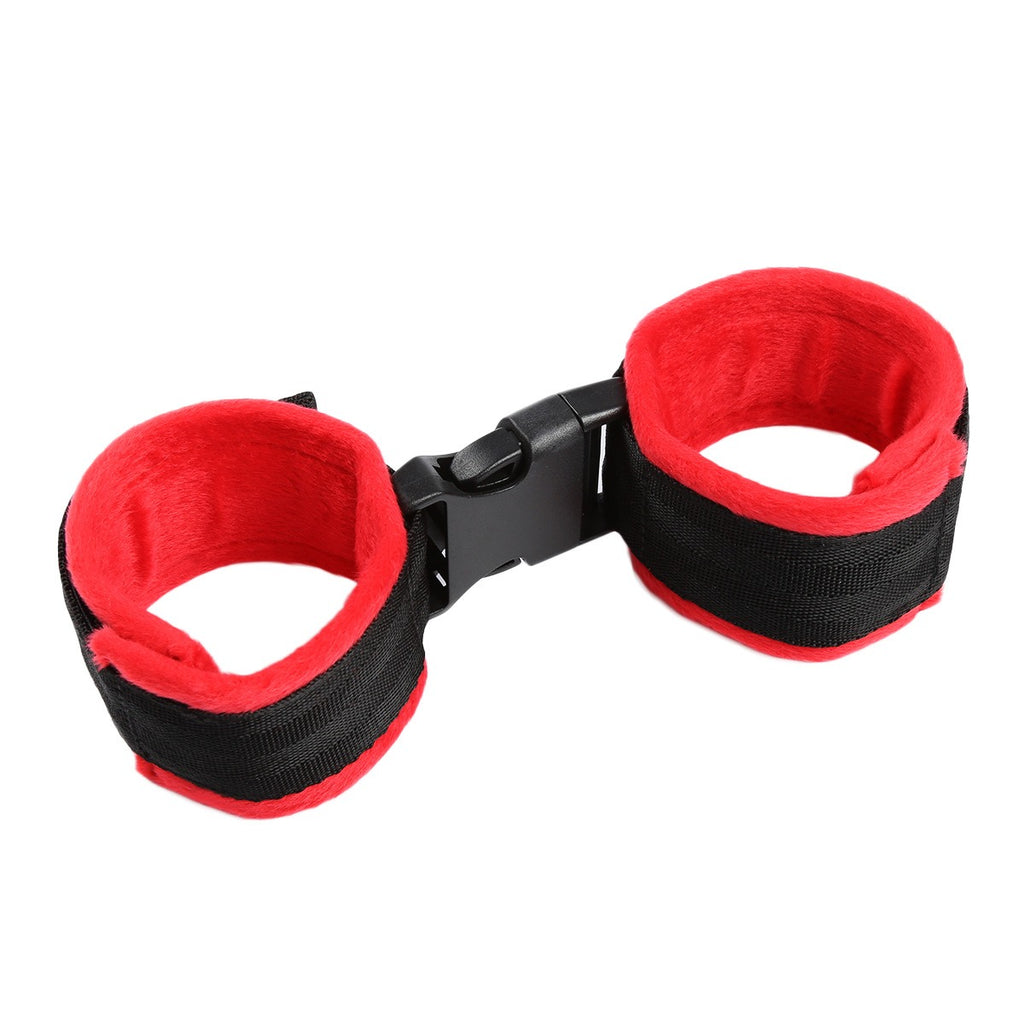 Acessórios para adultos: algemas de tornozelo sexy de nylon para mulheres de cabelo curto, em pelúcia vermelha, para amarrar e flertar. Brinquedo para casais.