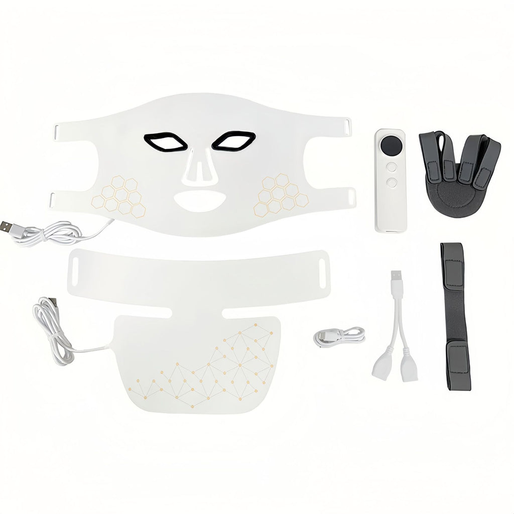 Conjunto de máscara facial de rejuvenescimento fotônico com terapia infravermelha combinada.