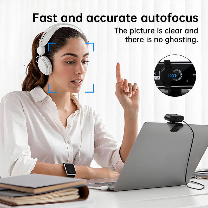 Mini Webcam USB 4K com Microfone, Câmera HD com Foco Automático para PC e Laptop, Câmera de Conferência 2K/1080P a 30fps