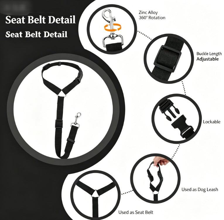 Cinto de segurança para animais de estimação com anel, guia ajustável para assento traseiro de carro, ideal para viagens seguras.