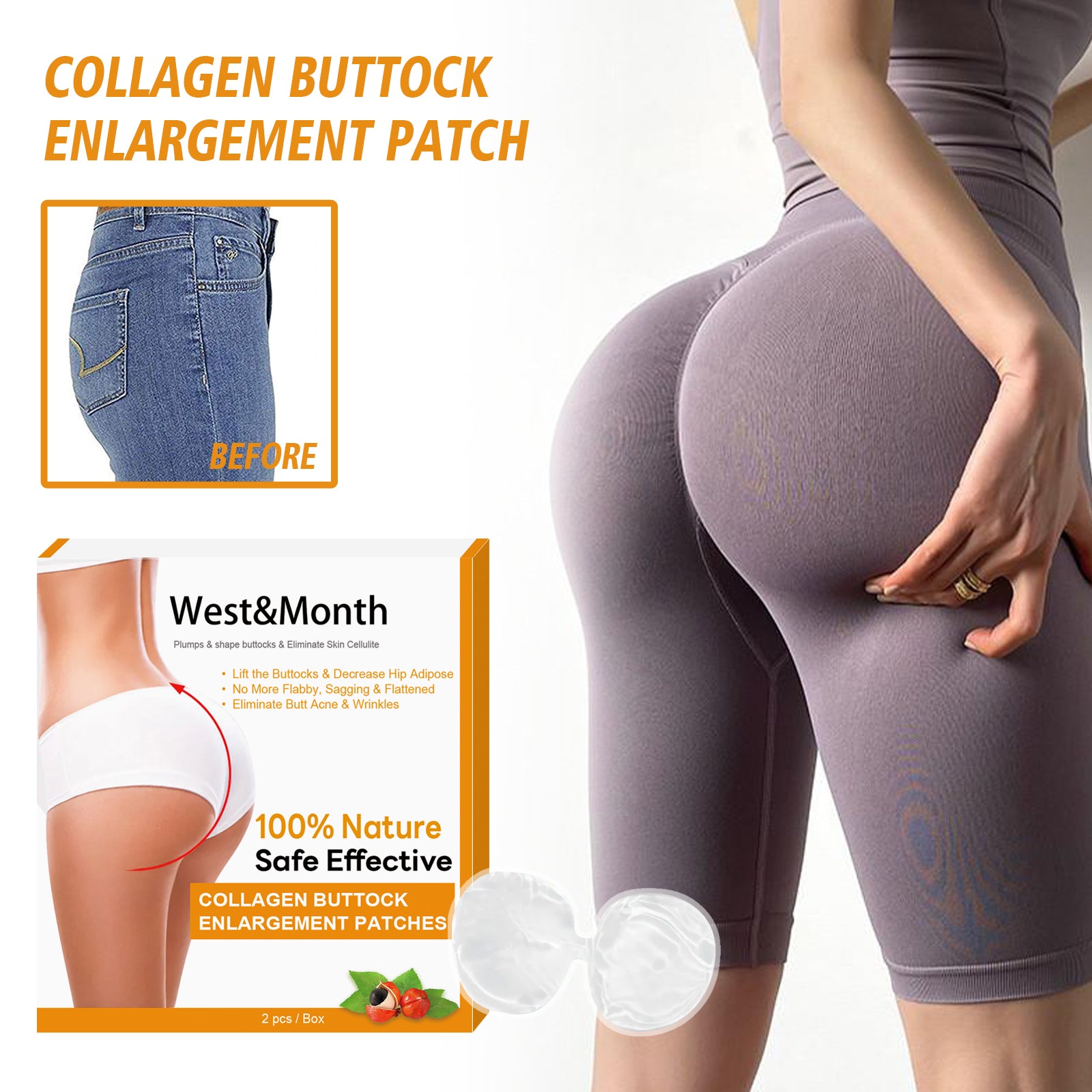 West&Month Collagen Butt Lift: Firmeza da Pele dos Glúteos, Lifting de Quadril e Lifting de Bumbum em Formato de Pêssego