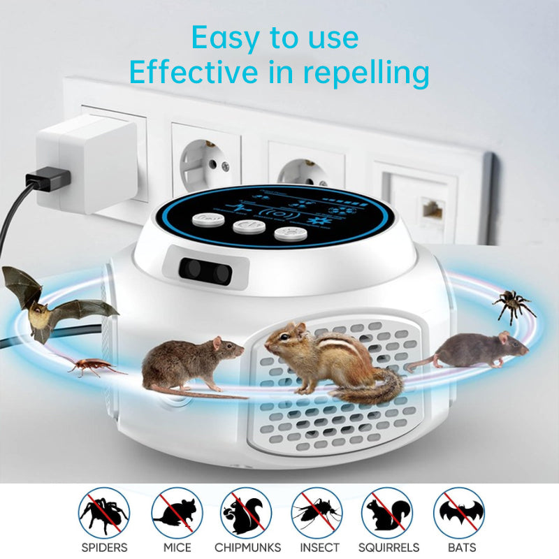 Repelente ultrassônico de 360° para pragas, repelente de alta potência para roedores e insetos em ambientes internos, controle seguro de mosquitos e ratos com plugue.
