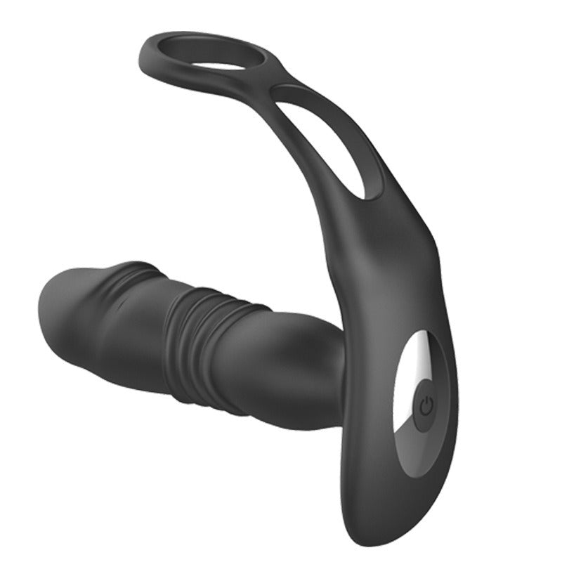 Massageador de próstata telescópico com anel duplo para retenção de espermatozoides, 10 bandas, vibrador masculino com controle remoto sem fio.