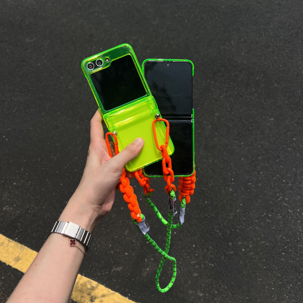 Capa protetora de tela dobrável para Samsung Galaxy Z Flip5, na cor verde fluorescente simples, modelo zflip4/3.