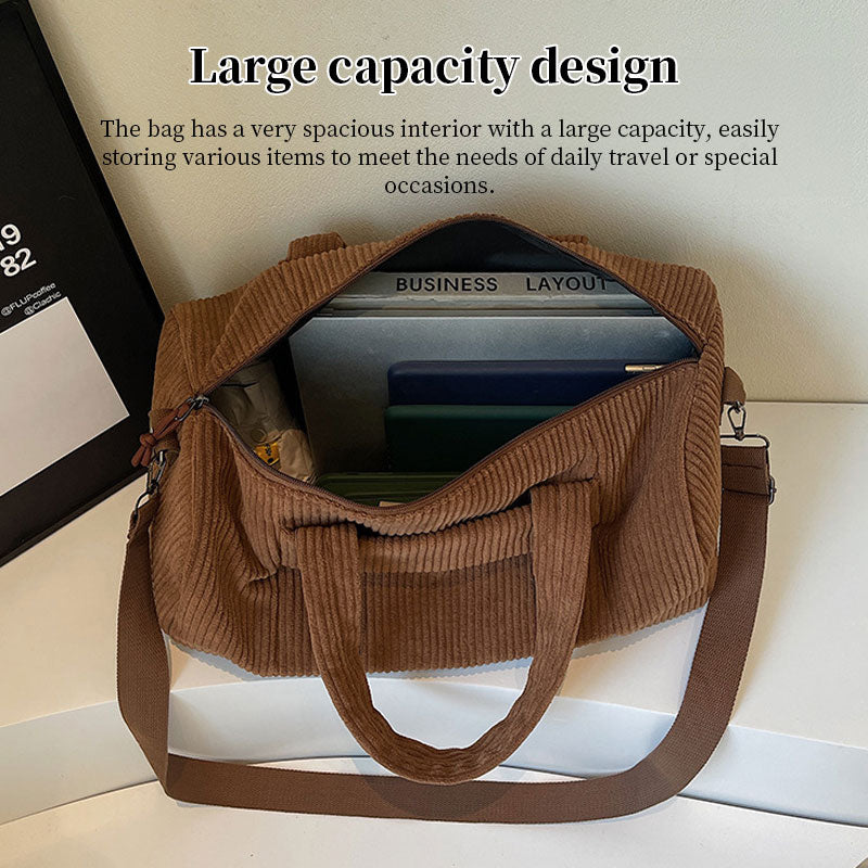 Bolsa transversal esportiva de alta capacidade, cor sólida e portátil, com alça ajustável, unissex, em veludo cotelê.