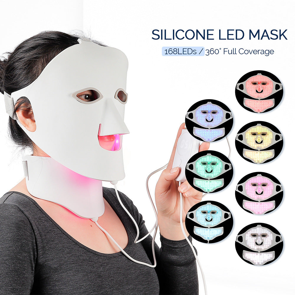 Máscara de beleza de silicone, máscara facial de rejuvenescimento com LED, instrumento de luz vermelha e azul, espectrômetro de luz de grande alcance.