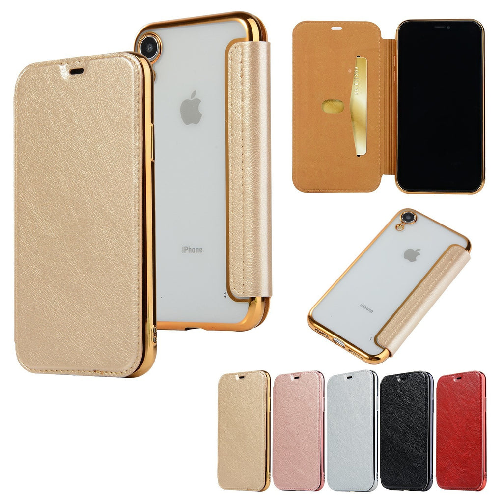 Capa ultrafina para iPhone 15, capa protetora de TPU eletroplaqueada para iPhone XR, capa flip de couro para iPhone 12 e capa para iPhone 14.