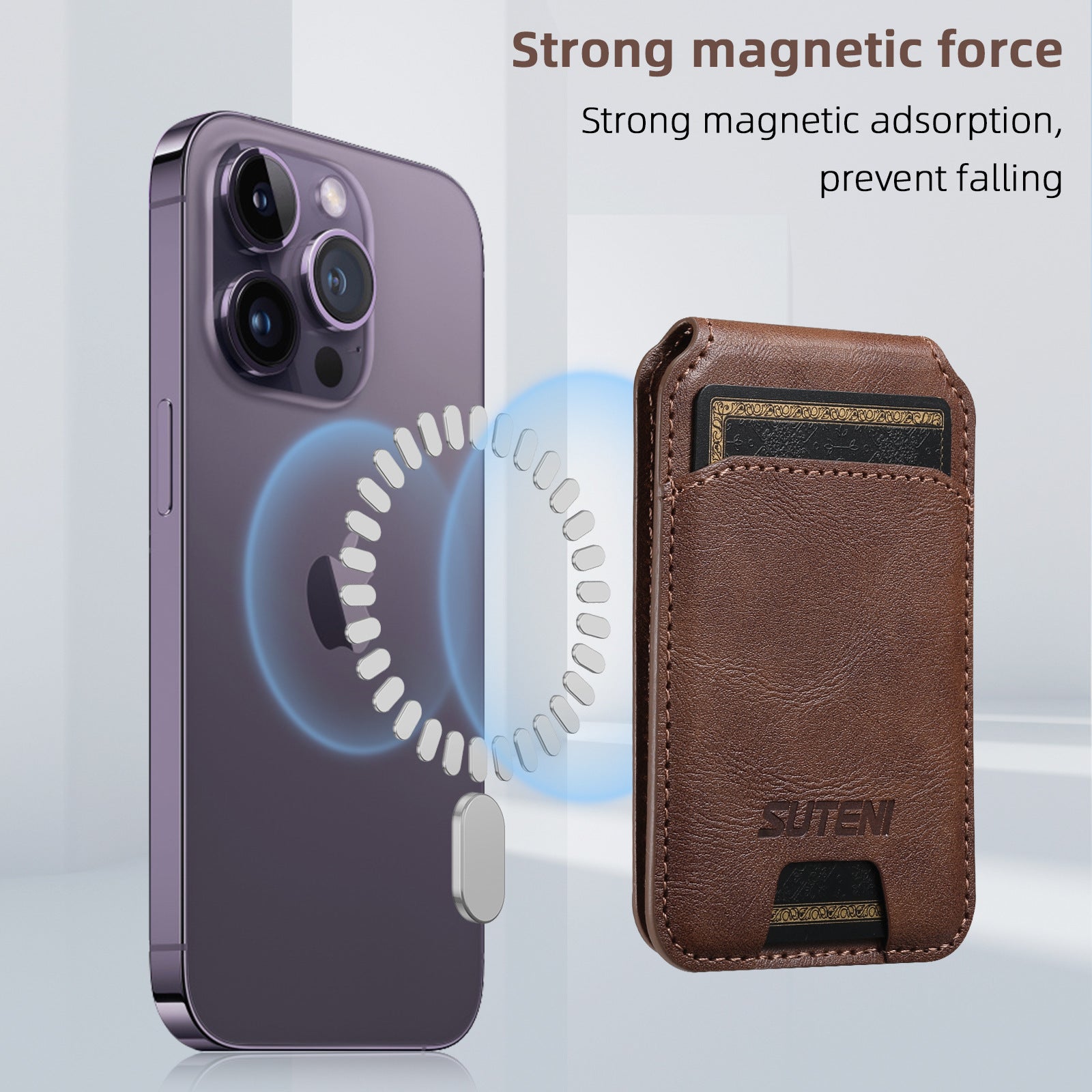 Compatível com Apple 15 Pro Max, suporte magnético universal para celular Android, anel magnético MagSafe e couro PU.