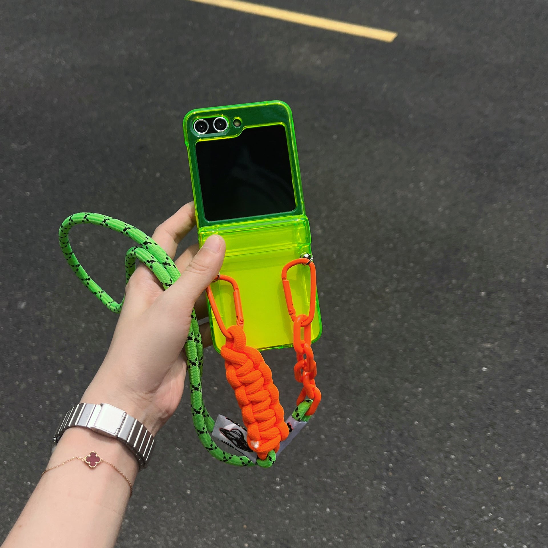 Capa protetora de tela dobrável para Samsung Galaxy Z Flip5, na cor verde fluorescente simples, modelo zflip4/3.