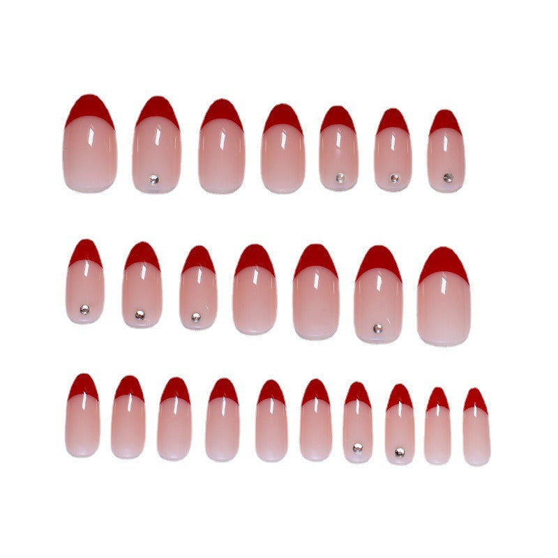 Manicure francesa vermelha em estilo europeu e americano, simples e elegante, unhas postiças removíveis com acabamento perfeito.