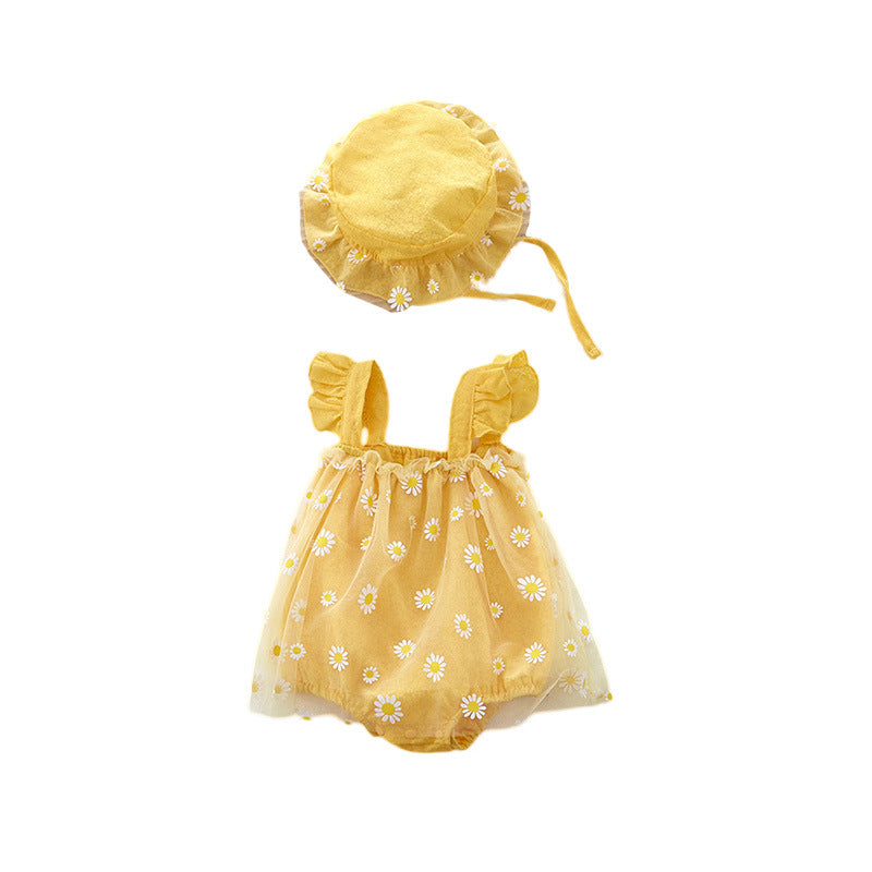 Body infantil fofo sem mangas, modelo halter triangular, para bebê menina, com estampa de crisântemo, estilo princesa.