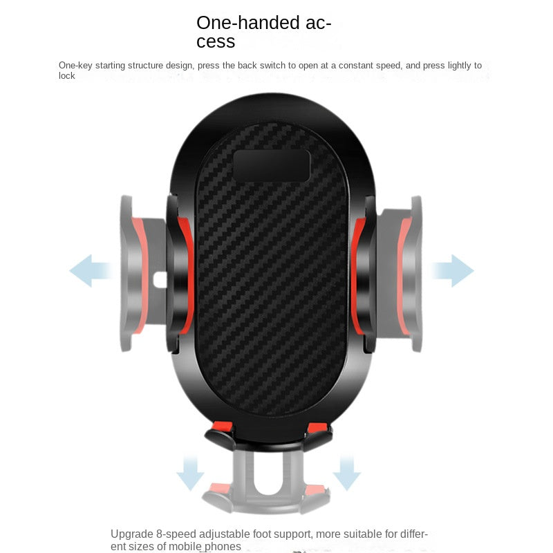Suporte telescópico com ventosa para celular com trava automática e haste longa, ideal para saída de ar do carro e transmissões ao vivo.