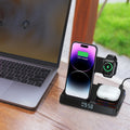 Base de carregamento sem fio quatro em um dobrável, compatível com carregamento sem fio de iPhones e Apple Watches de 14 polegadas.
