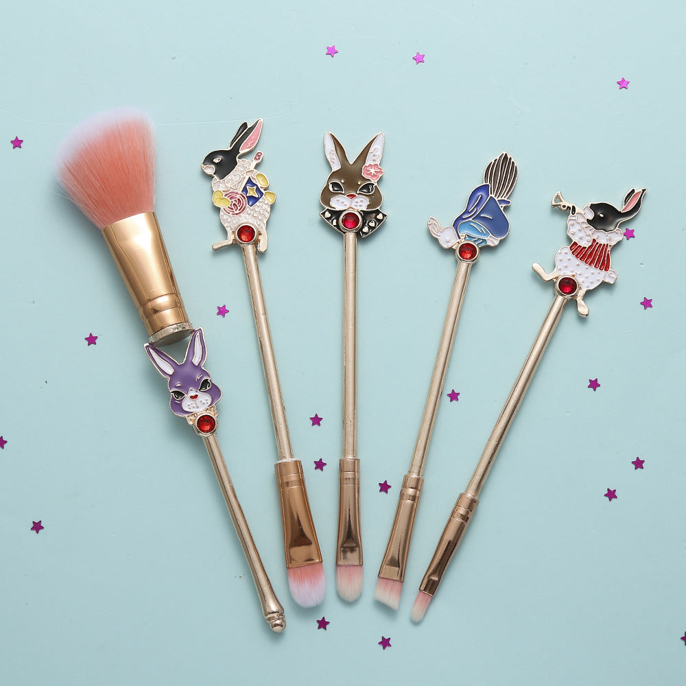 Pincel de Maquiagem Midi Fox Mr. White Rabbit Alice Metal Design Original para Sombra, Blush e Iluminador