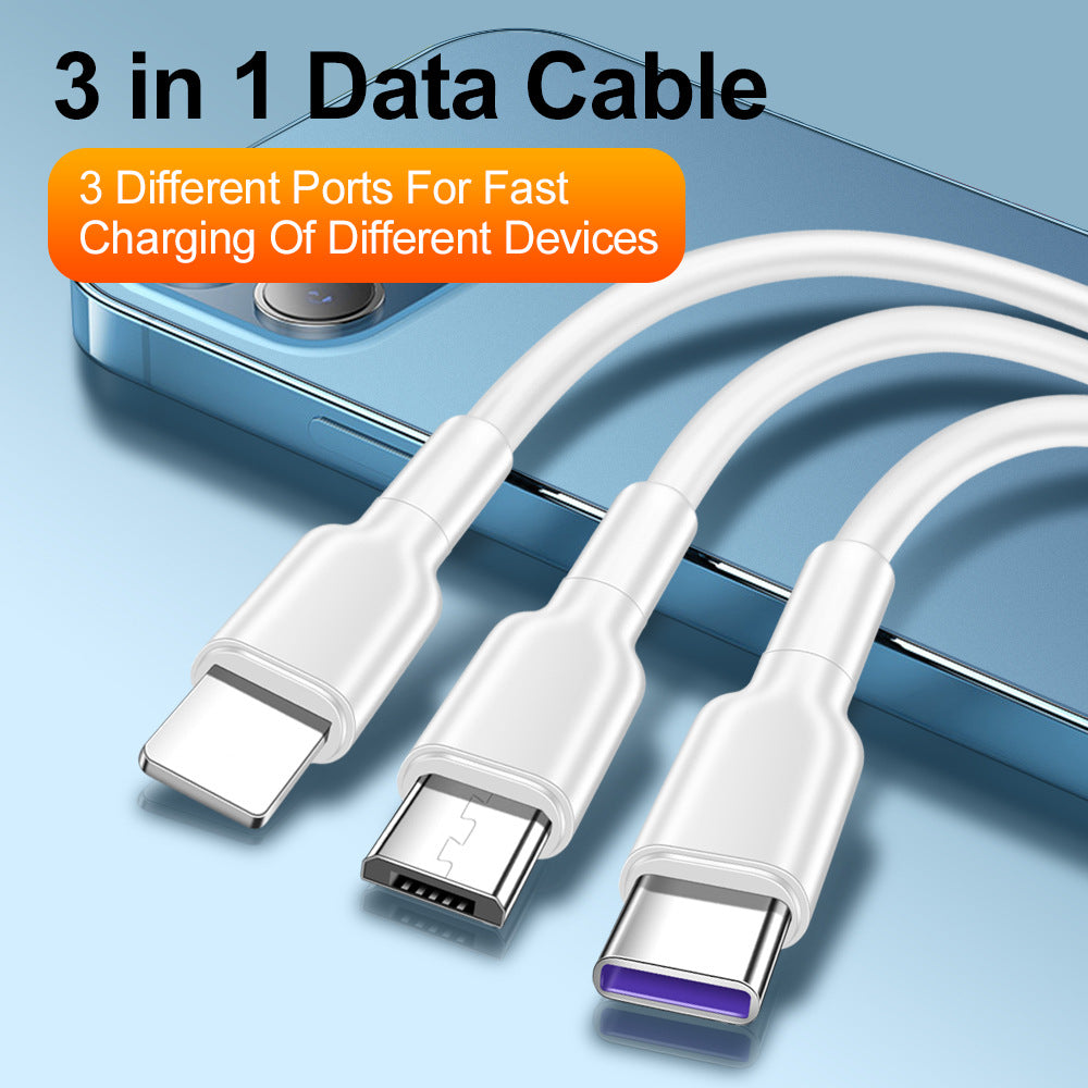 Cabo de dados de carregamento super rápido de 1,2 metro (1 para 3) de 5A, compatível com dispositivos Android como Huawei Honor e Xiaomi Vivo.