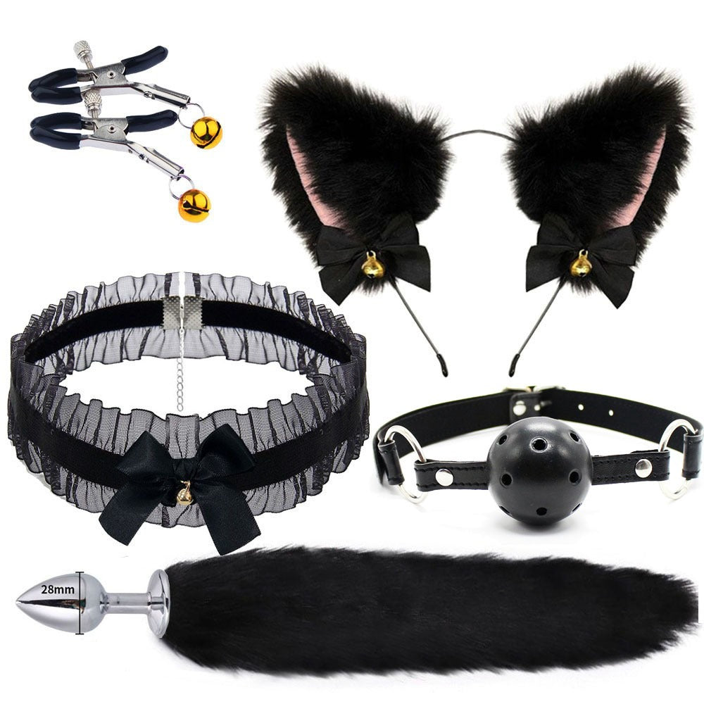 Conjunto Erótico Triplo de Plug Anal Posterior Masculino e Feminino, Aparelho Sexual SM, Conjunto Erótico de Metal com Cauda de Raposa