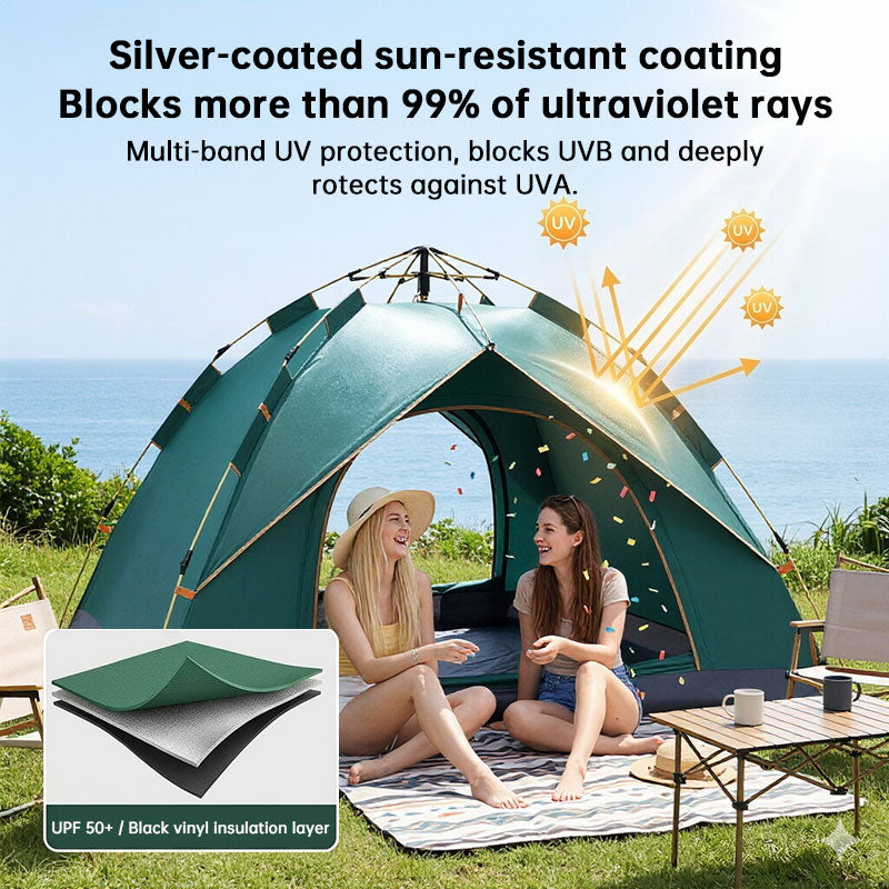 Barraca de camping familiar tipo túnel, com 2 quartos e camada dupla, para 3 a 12 pessoas. Impermeável, resistente ao vento e aos raios UV, ideal para trilhas e acampamentos ao ar livre.