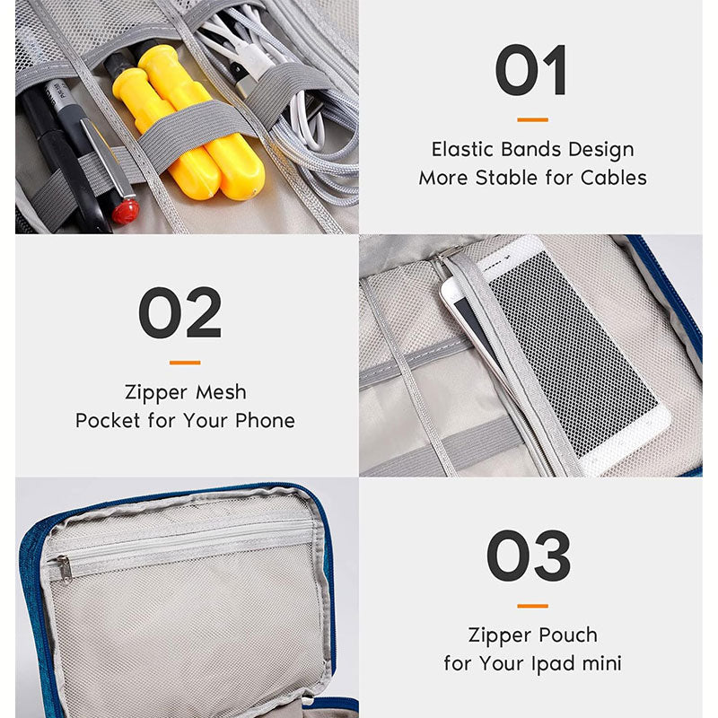 Bolsa organizadora de cabos de viagem à prova d'água, estojo portátil para armazenamento de eletrônicos digitais, ideal para cabos USB, carregadores e outros dispositivos.