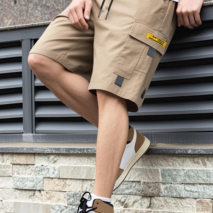 Calções masculinos casuais, modernos, folgados, com cordão, para estudantes, tamanho europeu.