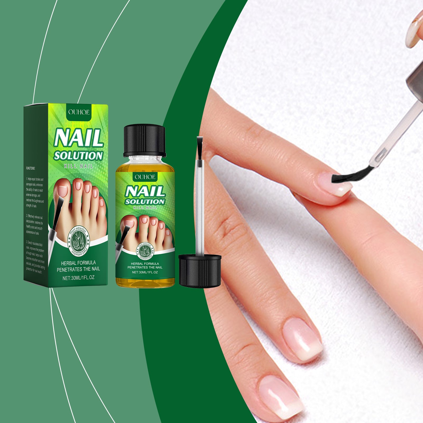 Solução para cuidados com as unhas OUHOE: reparação suave, limpeza, nutrição, brilho e alívio do desconforto.