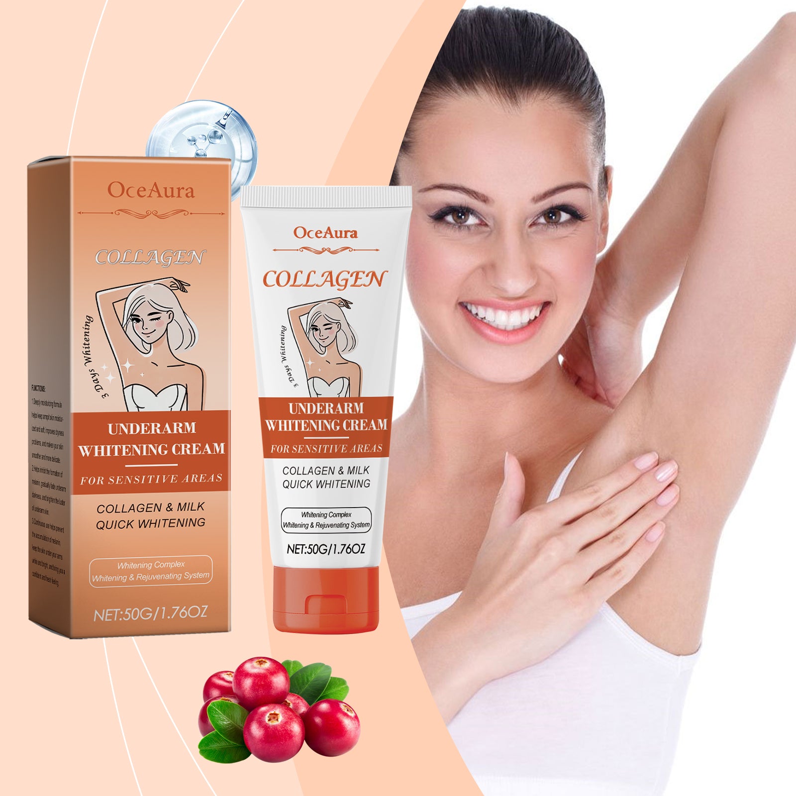 Creme hidratante para a pele das axilas OceAura, ideal para peles delicadas e com articulações sensíveis.