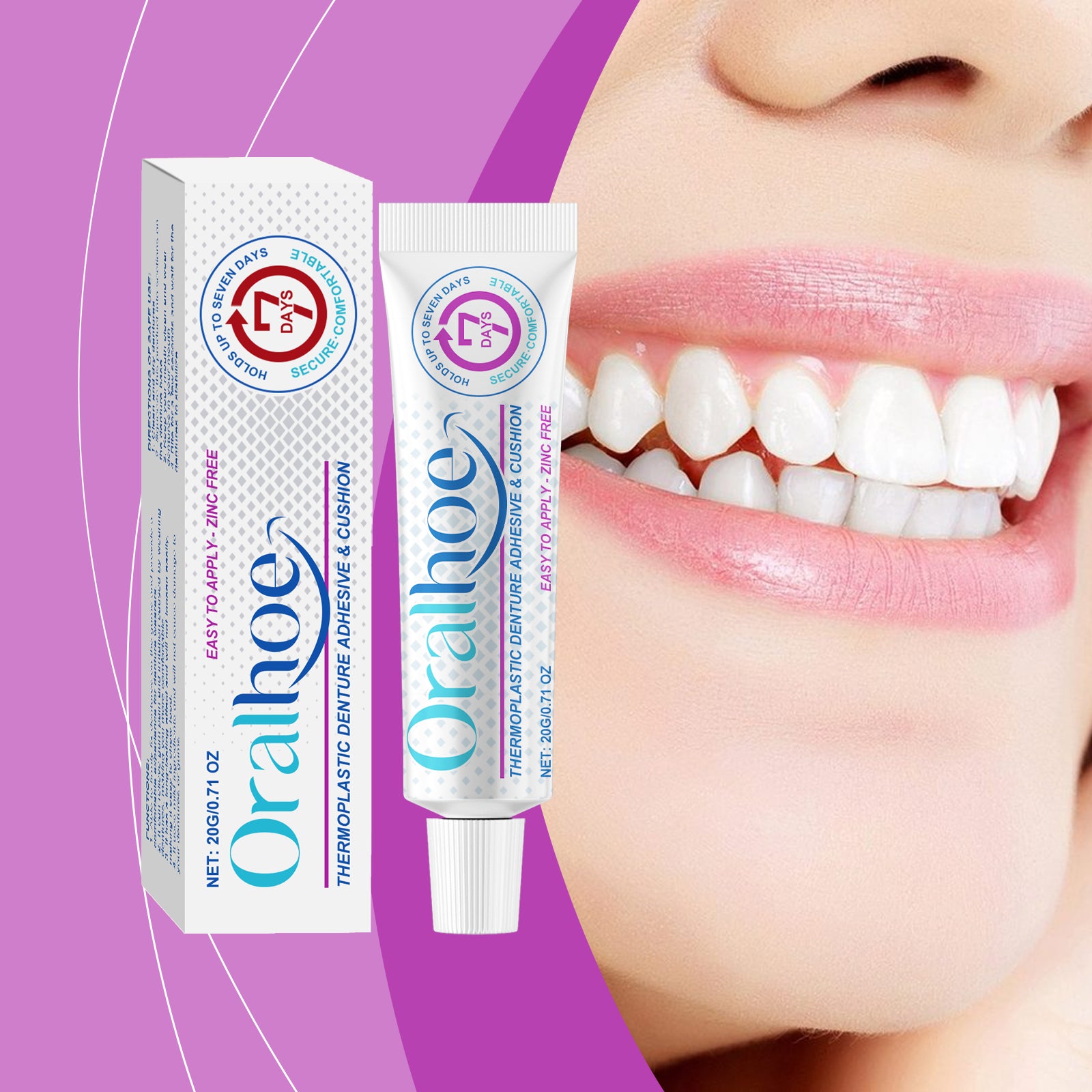 Adesivo termoplástico para dentaduras: mantém a dentadura no lugar, proporcionando maior conforto.