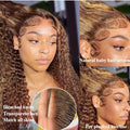 Peruca Lace Wigs 13x4 HD Transparente com Ondas de Água e Mechas Loiro Mel com Ondas de Água