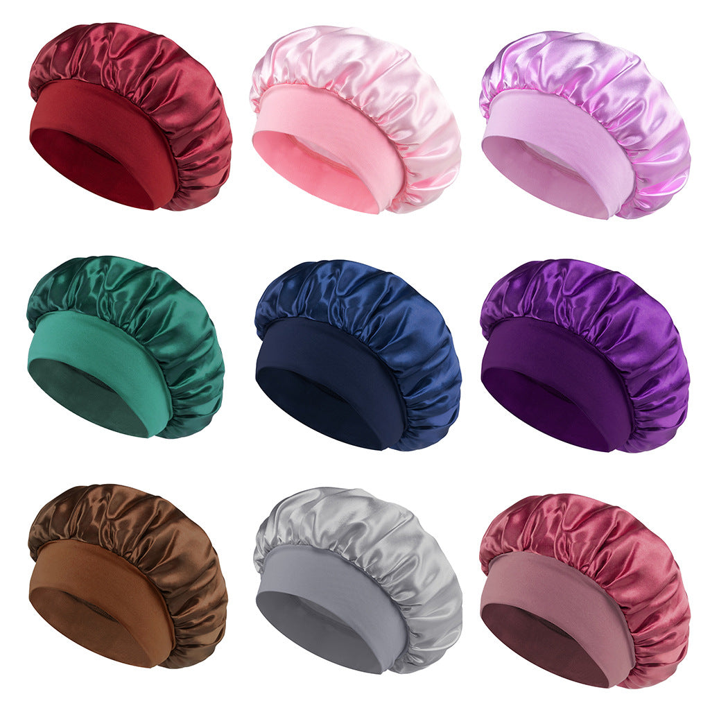 Touca de Banho de Cor Sólida, Moda Adulta, Cetim, Aba Larga, para Dormir, Ideal para Mulheres Durante a Quimioterapia e Cuidados com os Cabelos.
