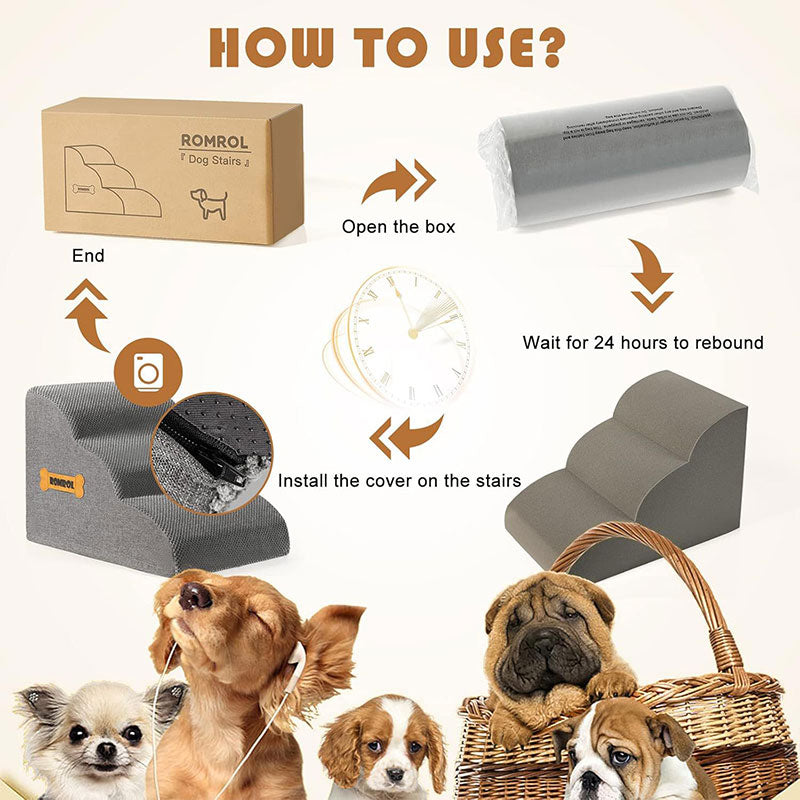 Rampa de escada para cães com alça em formato de osso – Degraus seguros para cães idosos, facilita o acesso ao sofá e à cama, protege as articulações.