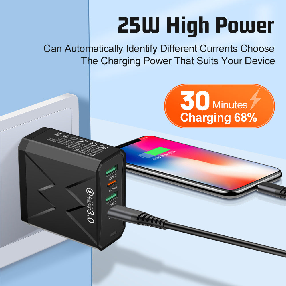 Carregador de celular 2USB+2PD, plugue para tablet, carregamento super rápido, fonte de alimentação multiportas