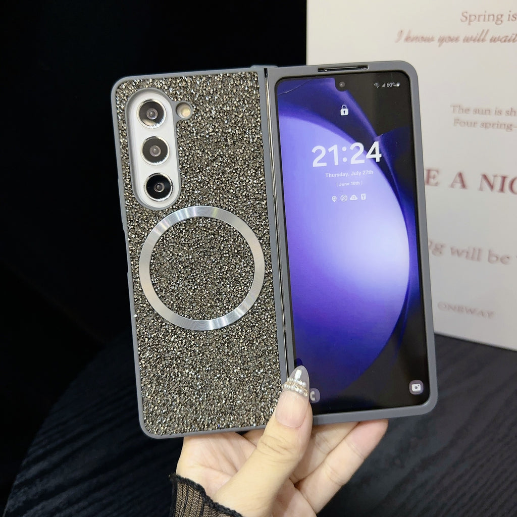 Capa para Samsung Z Fold 6, compatível com tela dobrável, capa protetora para Z Fold 5/W24 e capa magnética com glitter para Z Fold 3/4.