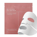 Máscara facial de tecido com bio-colágeno, com efeito de colágeno que varia do branco ao transparente.