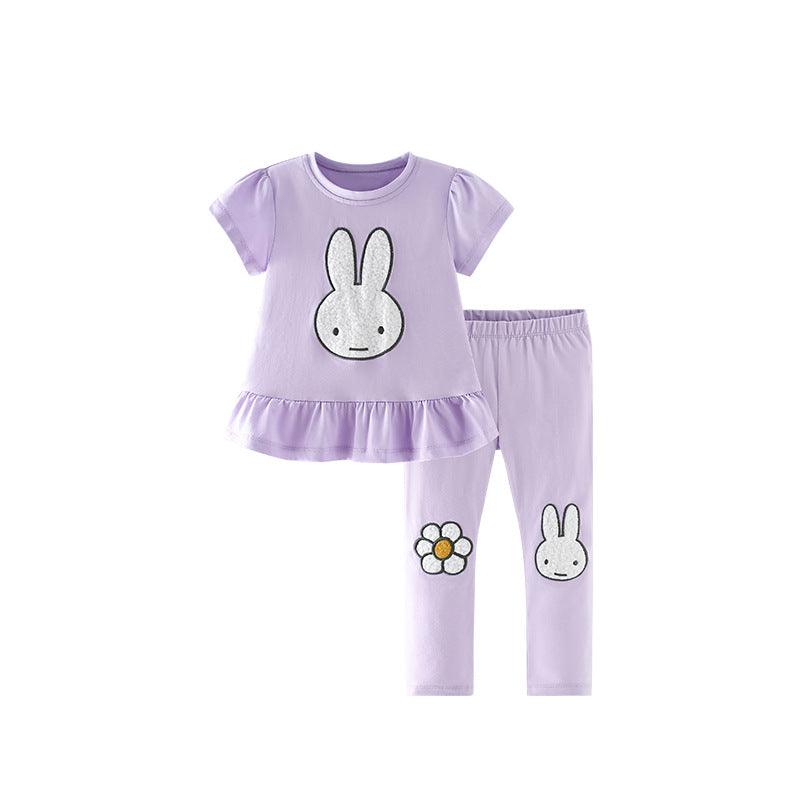 Conjunto de blusa de manga curta com gola redonda